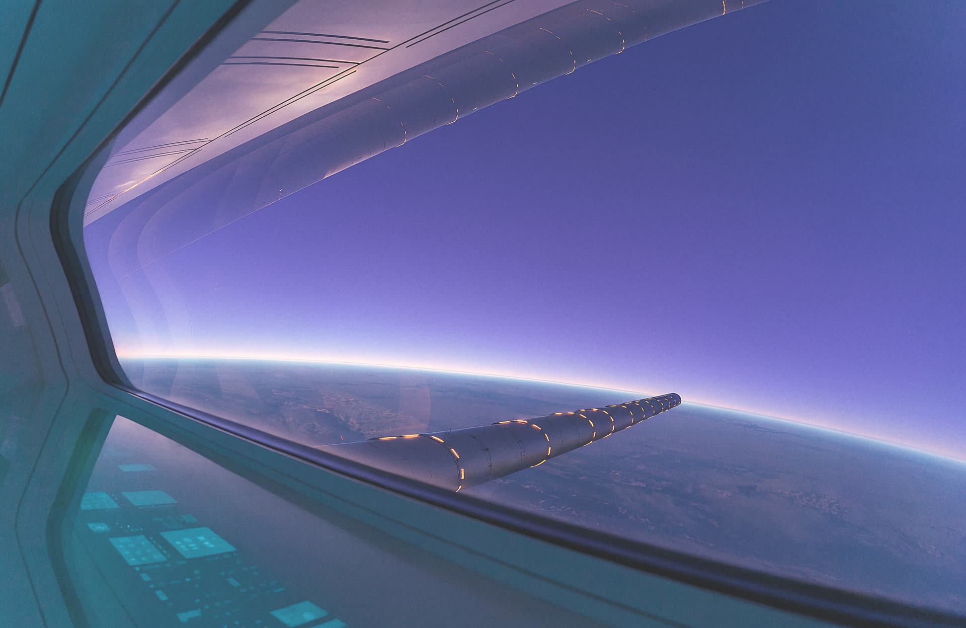View of Earth’s curved horizon from an orbital station window