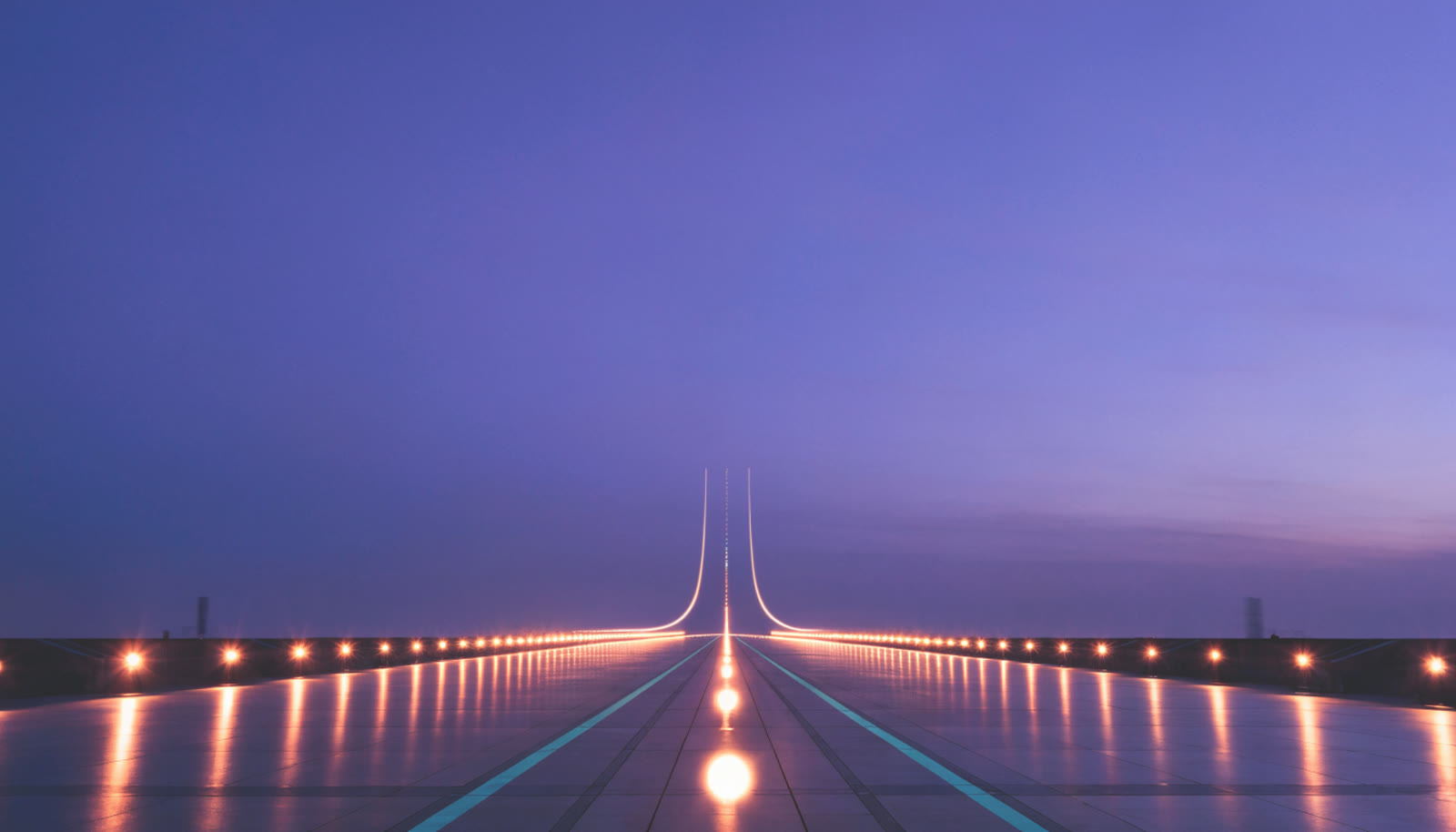 Approach lights of the launch platform at dusk